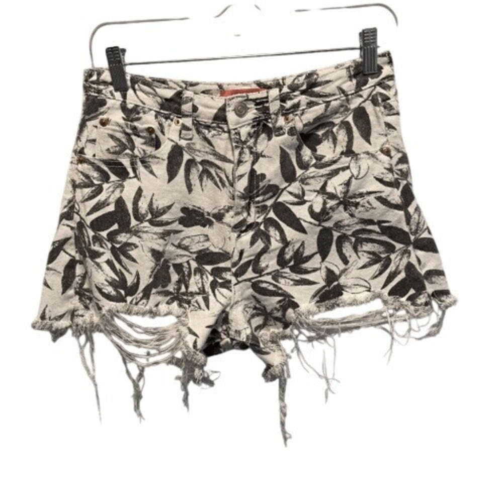 Signature 8 High Rise Denim Shorts Gray‎ White Palm Leaf Print Size S